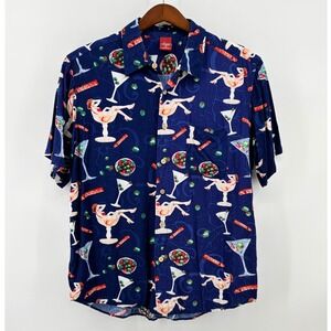 Junction West Mens XL Navy Blue Pin Up Girl Martini Cigar Novelty Camp Shirt
